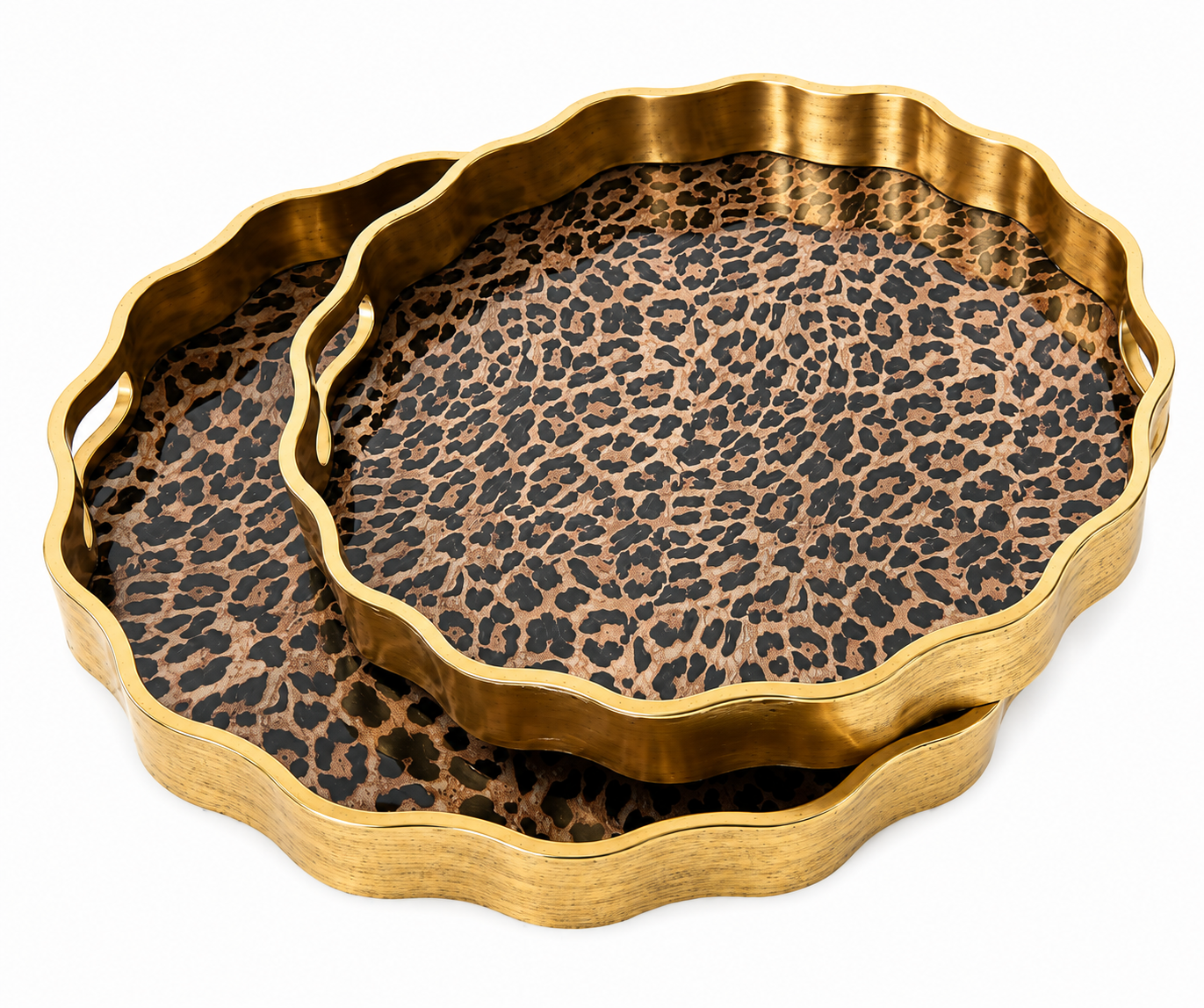 Set of 2 Brushed Gold Leopard Print Serving Trays