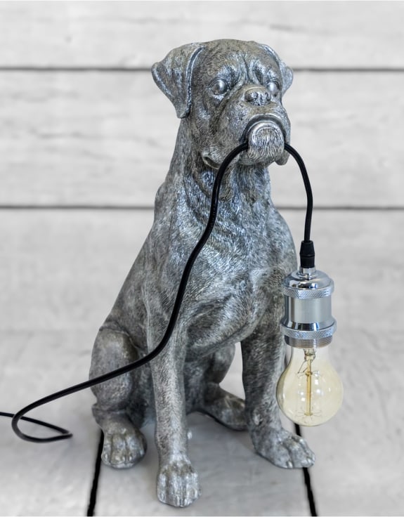 Antique Silver Dog Table Lamp