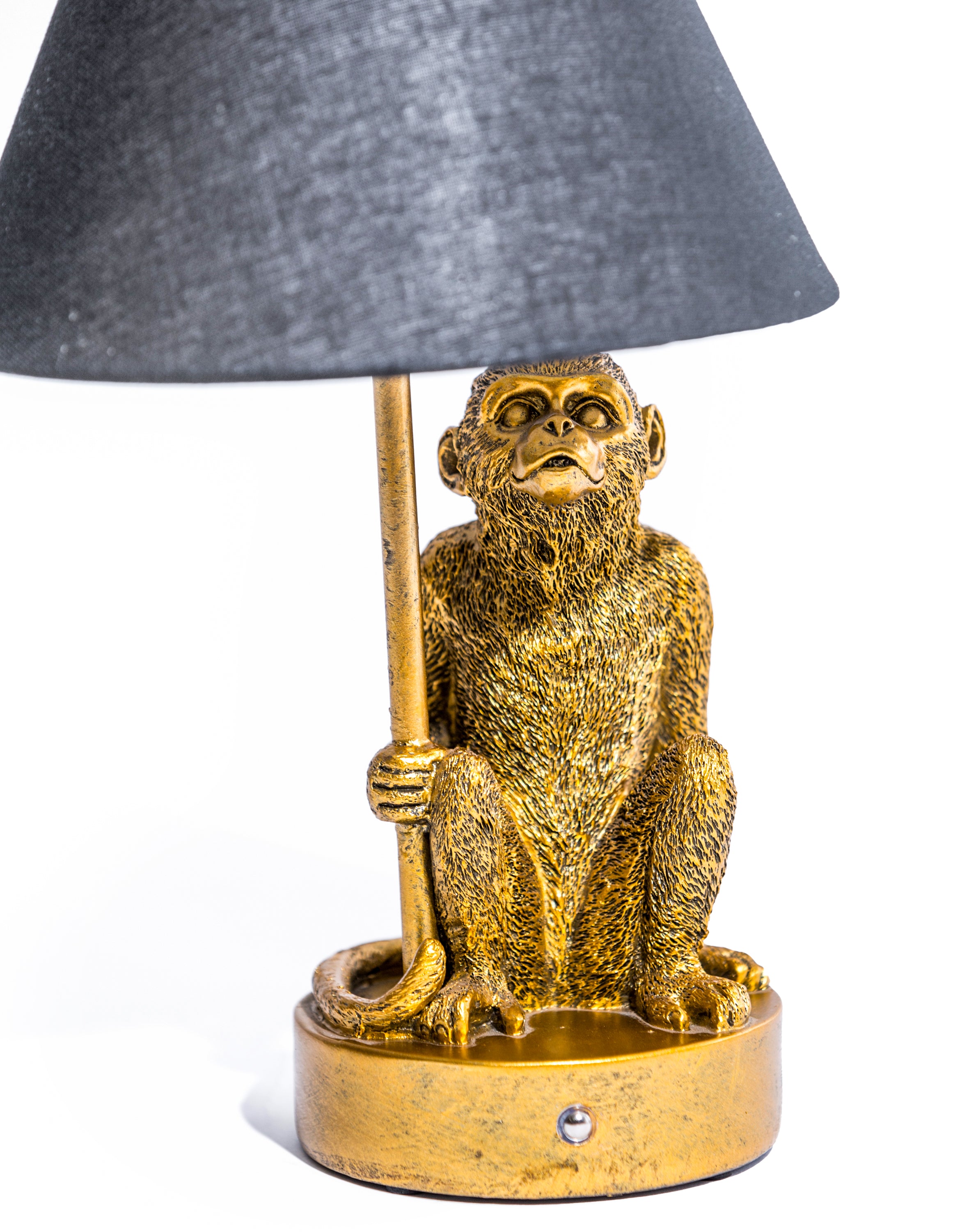Antique Gold Monkey Table Lamp with Black Shade