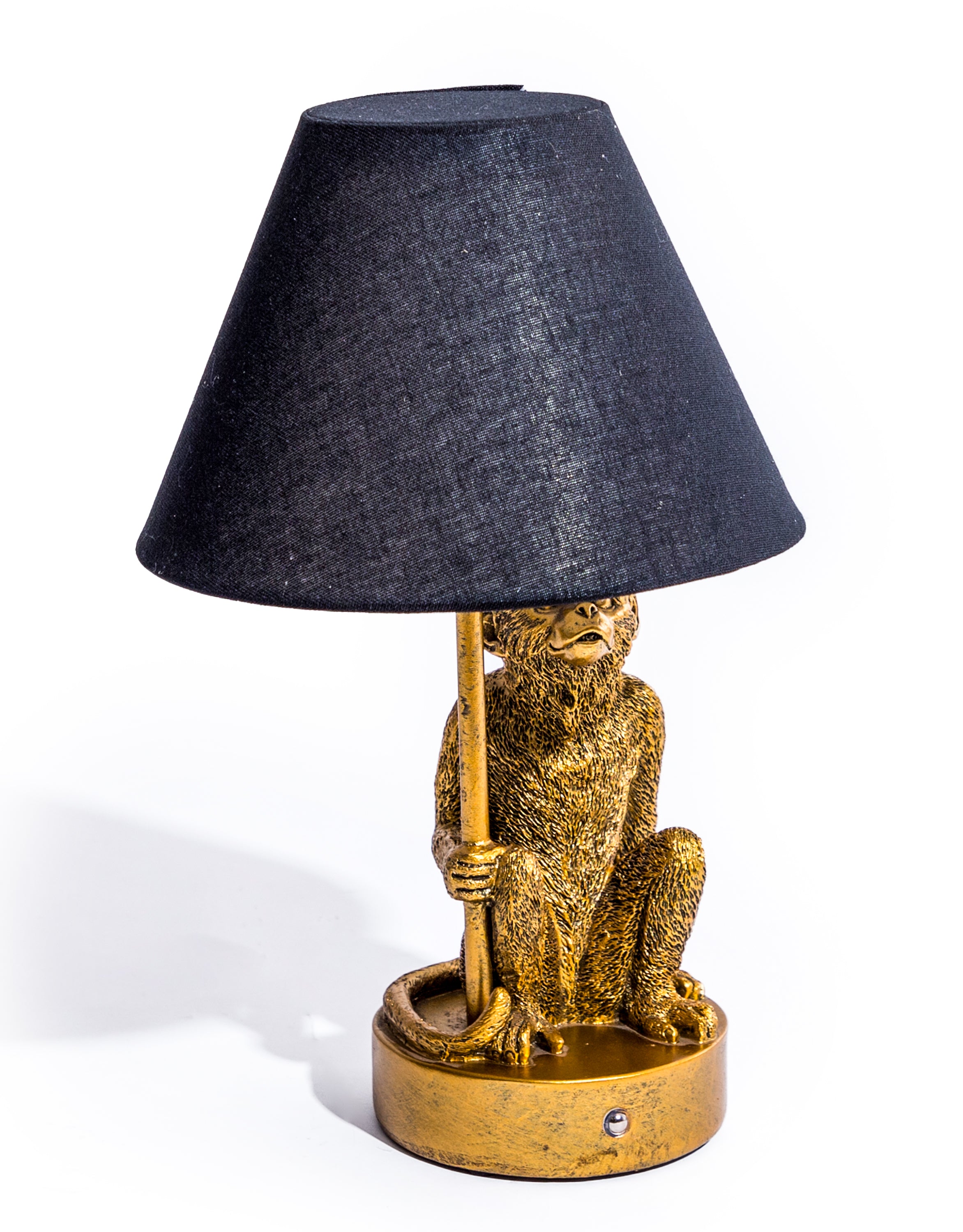 Antique Gold Monkey Table Lamp with Black Shade