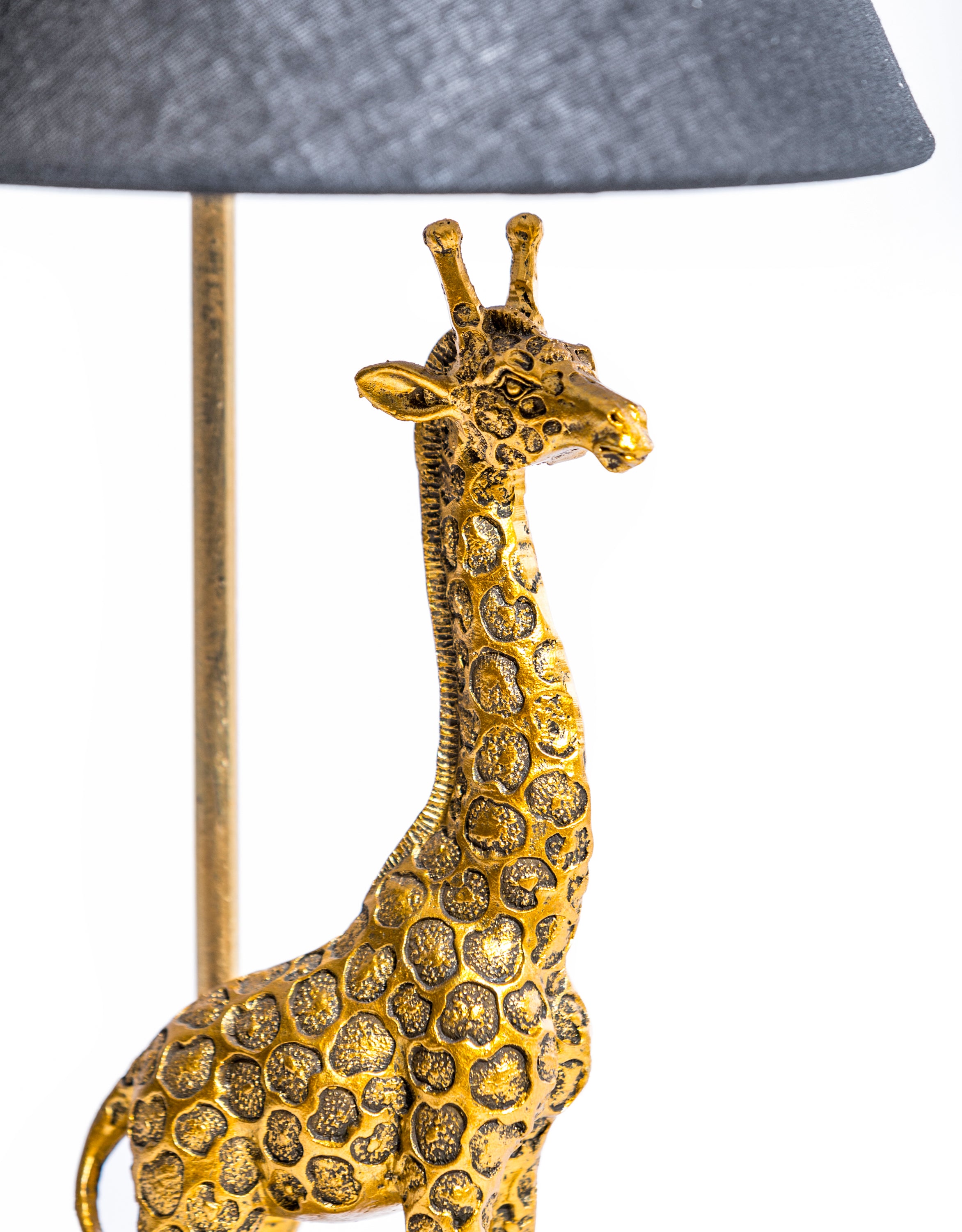 Antique Gold Giraffe Table Lamp with Black Shade