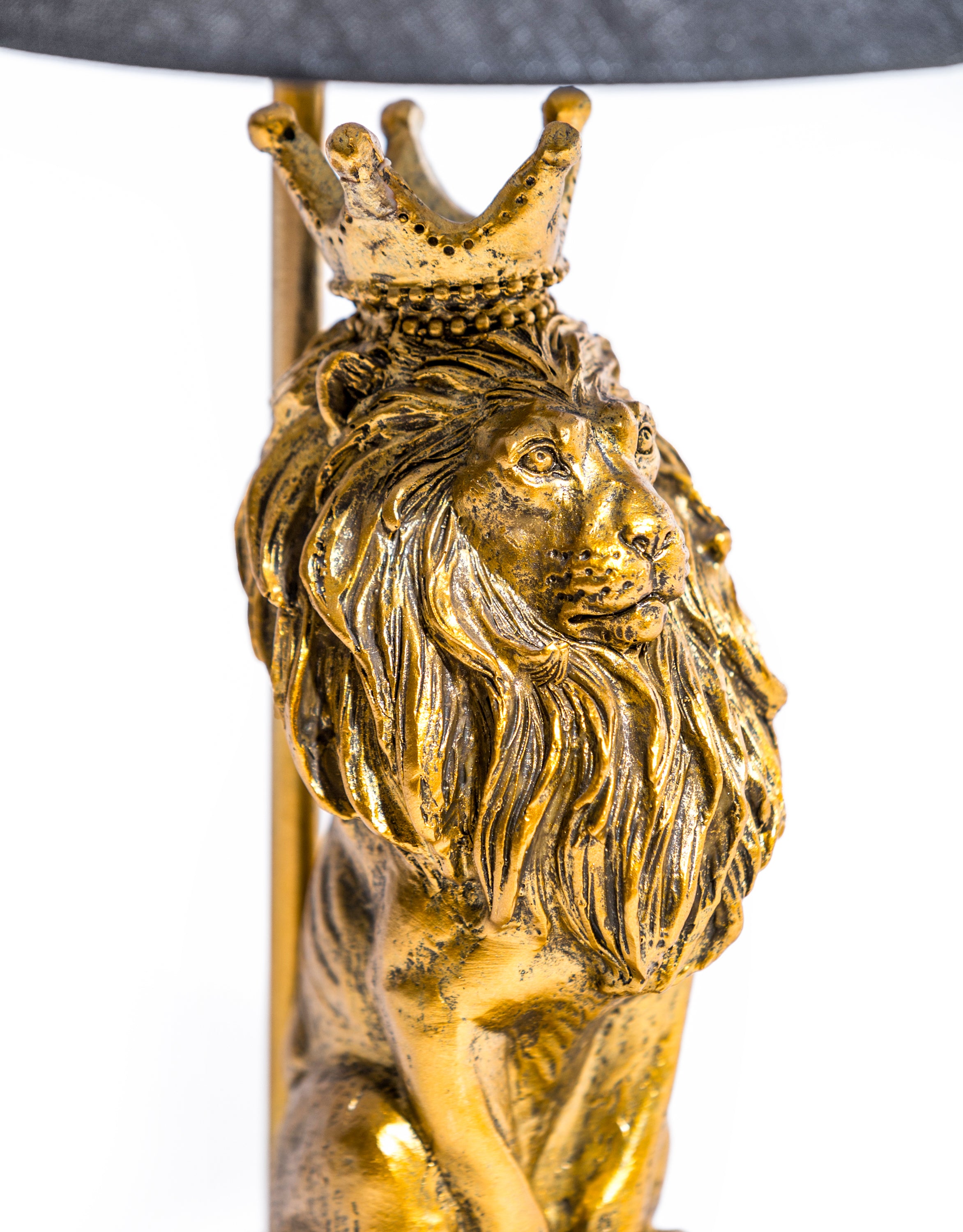 Antique Gold Lion Table Lamp with Black Shade