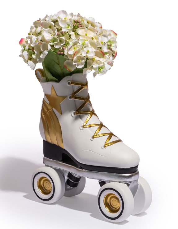 Retro White & Gold Roller Skate Vase