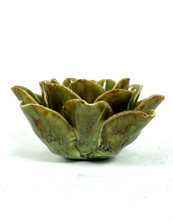 Set of 4 Mottled Green Floral Ceramic Tealight Holders