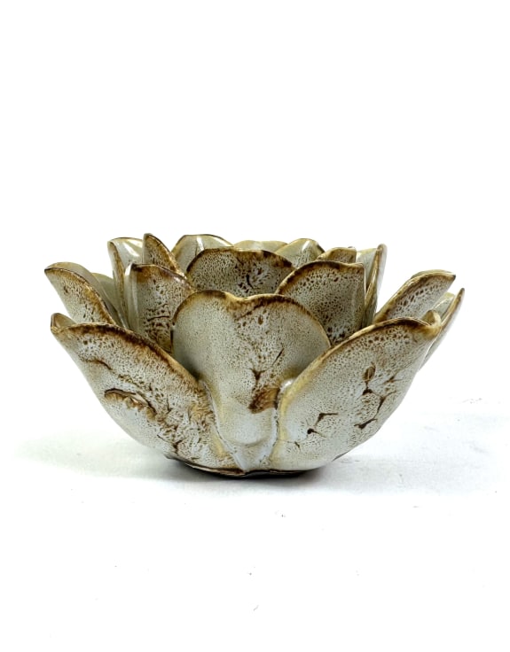 Set of 4 Mottled Burnt Cream Floral Ceramic Tealight Holders