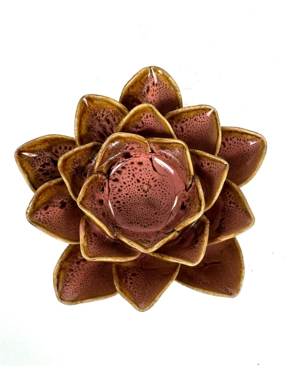 Set of 4 Mottled Pink Floral Ceramic Tealight Holders