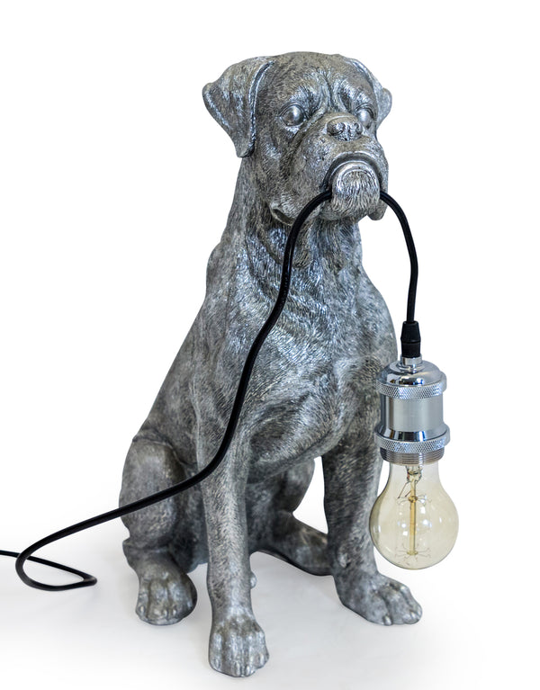 Antique Silver Dog Table Lamp