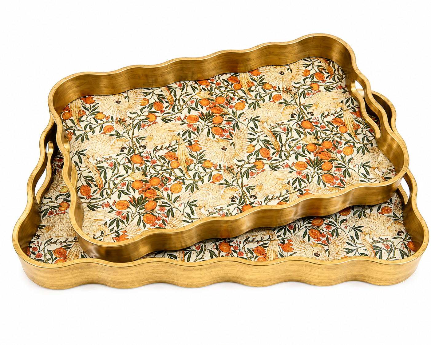 Set of 2 Brushed Gold Cockatoo & Pomegranate Serving Trays