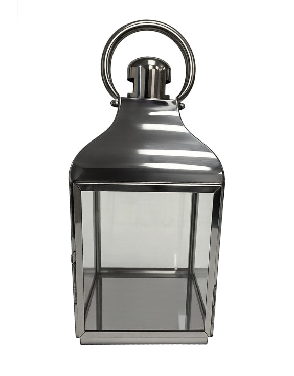 Medium Square Polished Steel and Glass Lantern