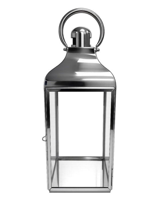 Large Square Polished Steel and Glass Lantern