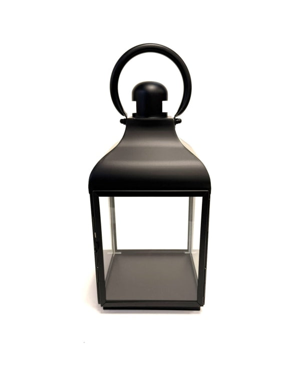 Medium Square Matt Black Steel and Glass Lantern