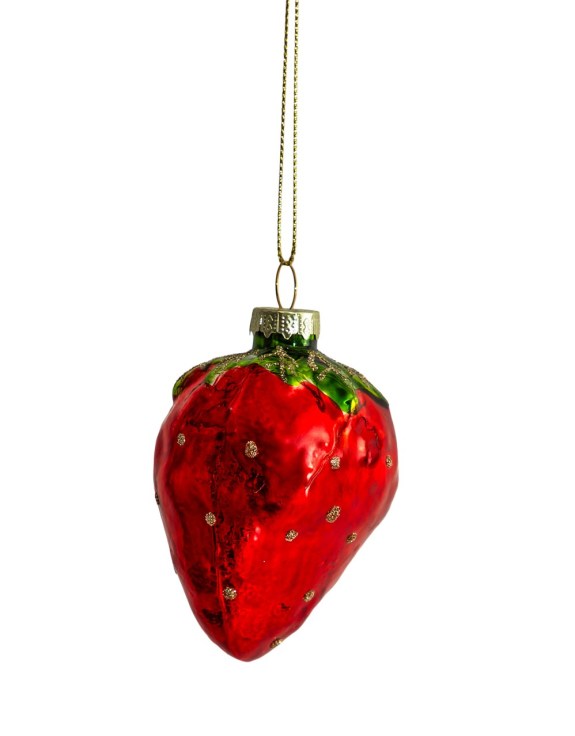 Set of 6 Strawberry Decorative Glass Hanging Ornaments