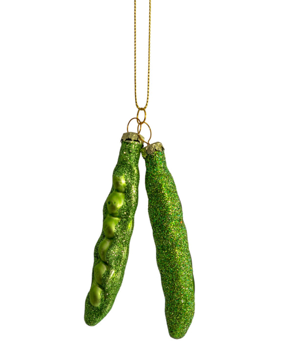 Set of 6 Green Beans Decorative Glass Hanging Ornaments