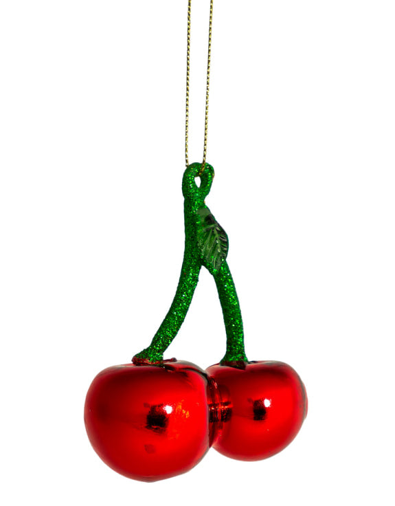 Set of 6 Cherry Decorative Glass Hanging Ornaments