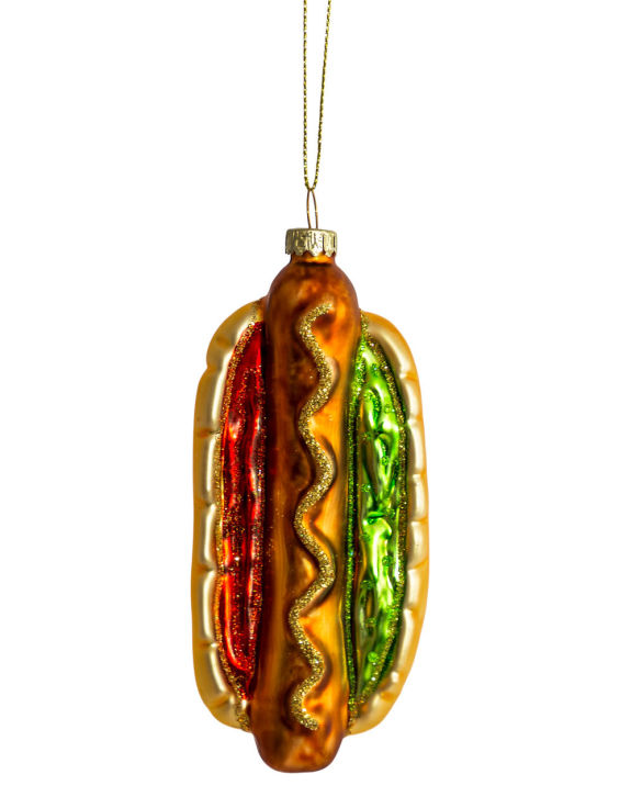 Set of 6 Hot Dog Decorative Glass Hanging Ornaments