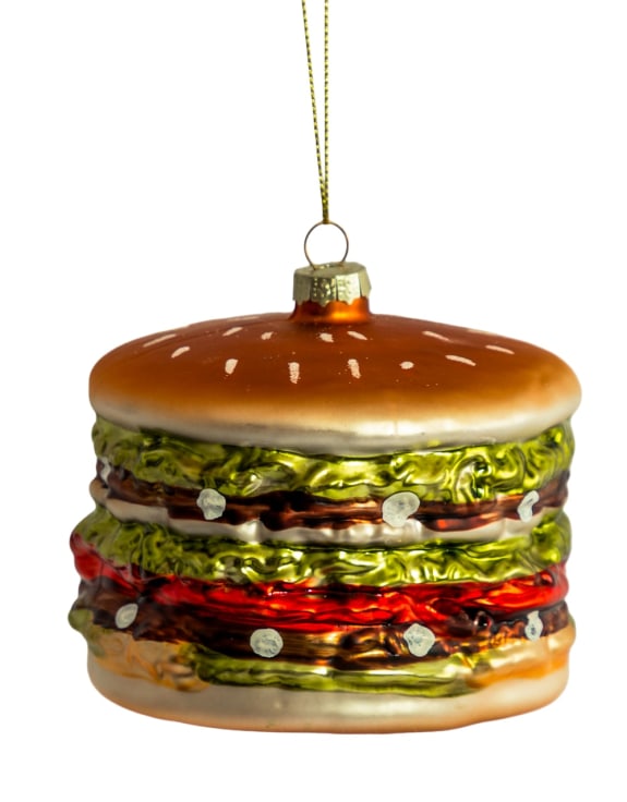 Set of 6 Burger Decorative Glass Hanging Ornaments