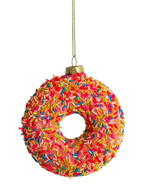 Set of 6 Pink Doughnut Decorative Glass Hanging Ornaments