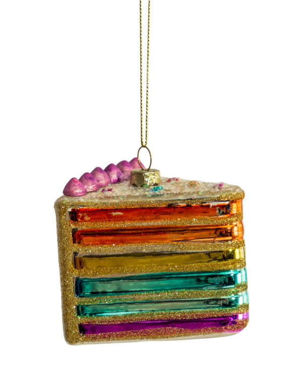 Set of 6 Cake Slice Decorative Glass Hanging Ornaments