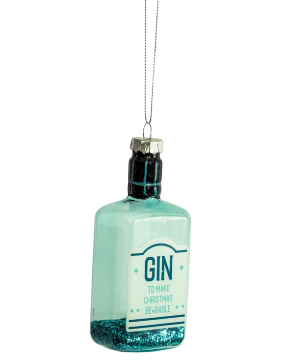 Set of 6 Gin Bottle Decorative Glass Hanging Ornaments