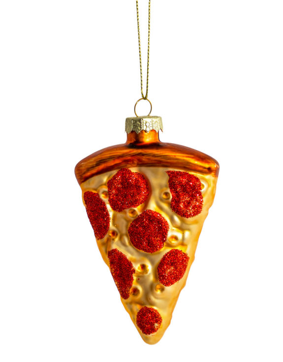 Set of 6 Pizza Slice Decorative Glass Hanging Ornaments