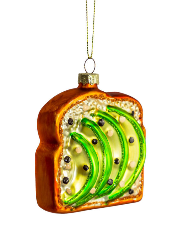 Set of 6 Avocado on Toast Decorative Glass Hanging Ornaments