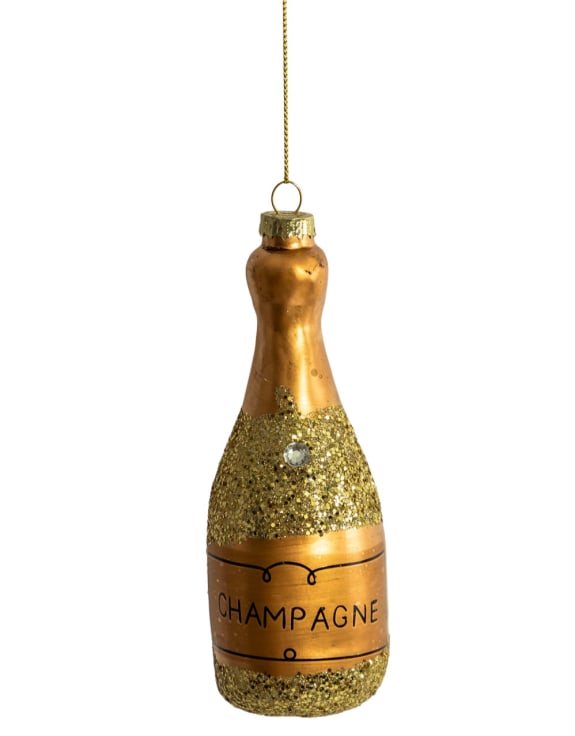 Set of 6 Champagne Bottle Decorative Glass Hanging Ornaments