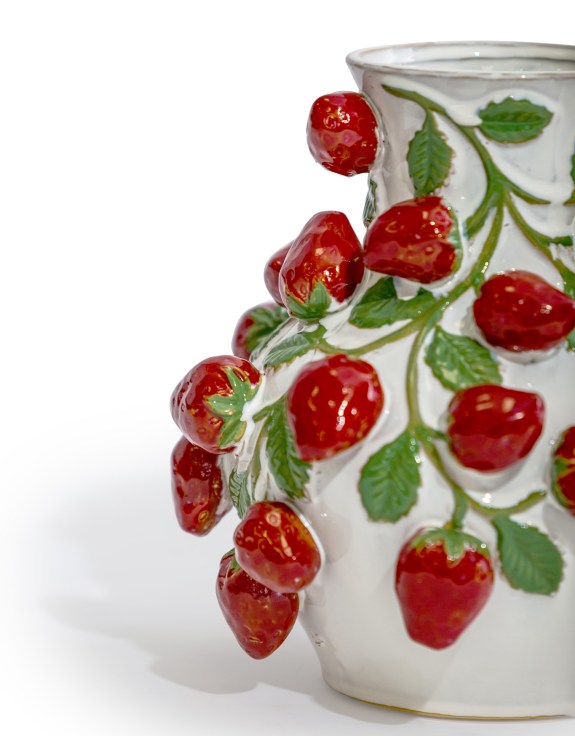 Hand Painted Ceramic Strawberry Vine Vase