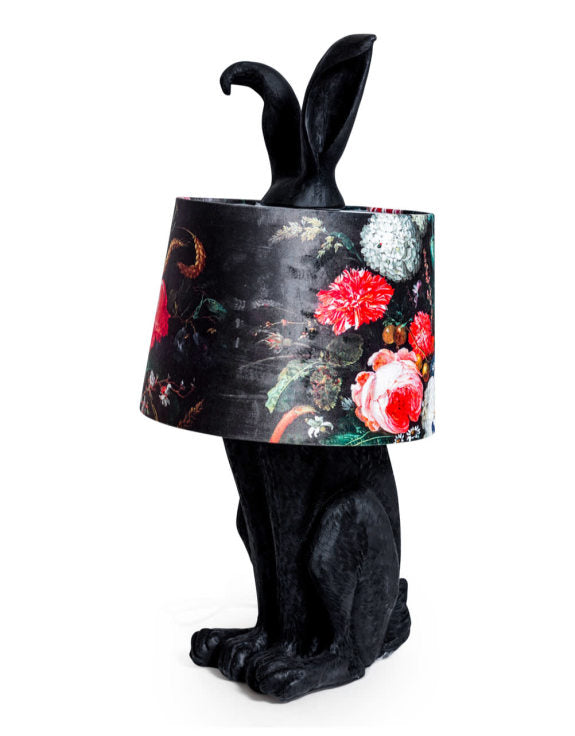 Black Rabbit Ears Lamp with Boho Floral Shade