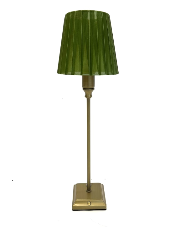 Rechargeable Antique Bronze Table Lamp with Pleated Green Shade
