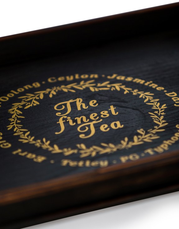 Set of 2 Antique Black Wooden 'Finest Tea' Trays