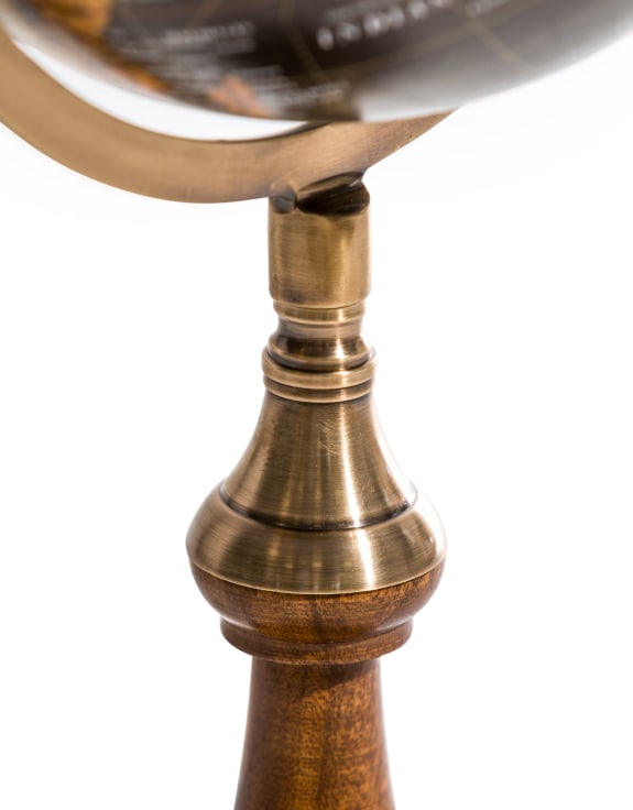 Antique Black Globe on Brass & Wood Stand