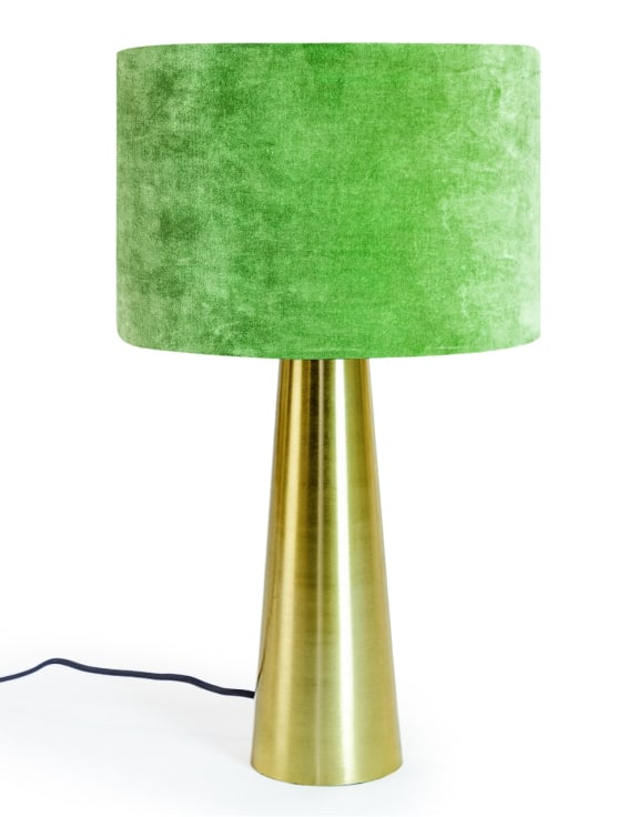 Brass Column Table Lamp with Pink Velvet Shade