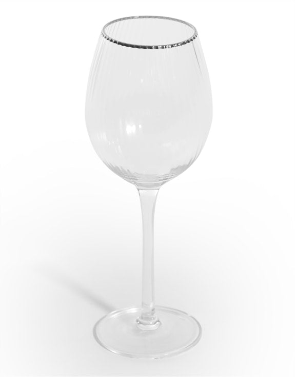 Set of 6 Large Traditional Wine Glasses with Silver Rims