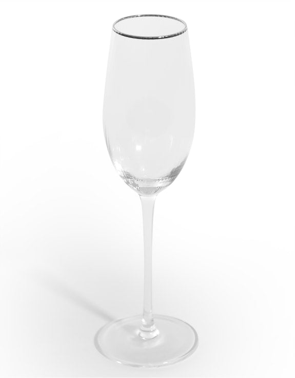Set of 6 Large Traditional Champagne Flutes with Silver Rims