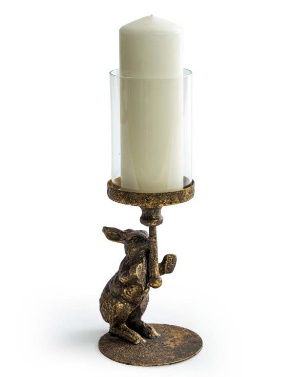 Antiqued Rabbit Candle Holder with Glass Cover
