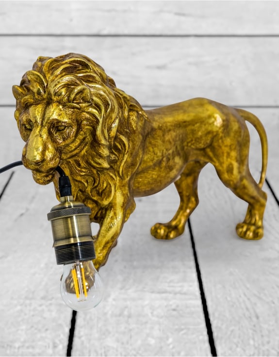 Prowling Lion Table Lamp in Antique Gold