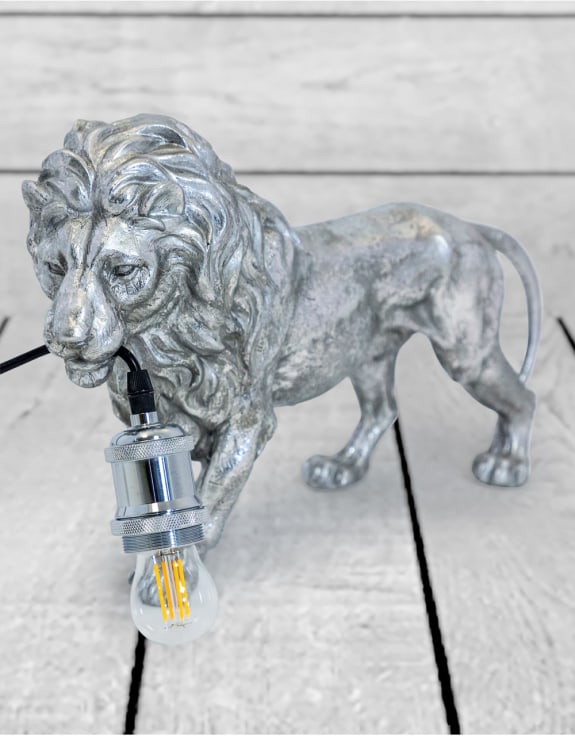 Prowling Lion Table Lamp in Antique Silver