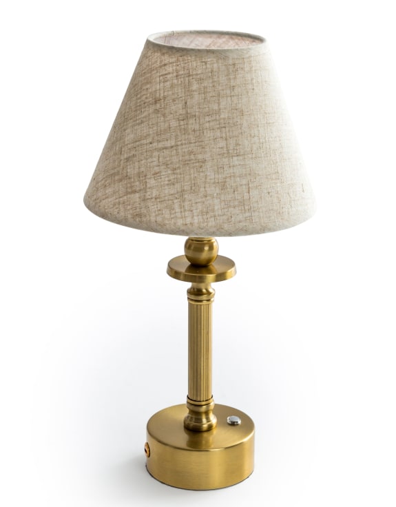 Brass Cordless Table Lamp with Oatmeal Shade