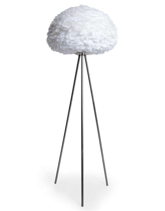 White Feather Tripod Floor Lamp in Chrome