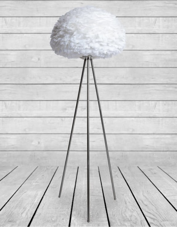 White Feather Tripod Floor Lamp in Chrome